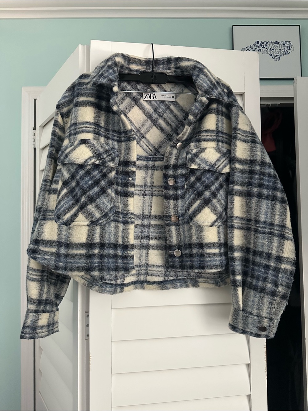 Zara Plaid Cropped Jacket - Navy & Cream